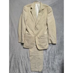Vintage Tallia Uomo Suit Mens Large Beige 2 Piece Cotton Striped 2 Button 34x30